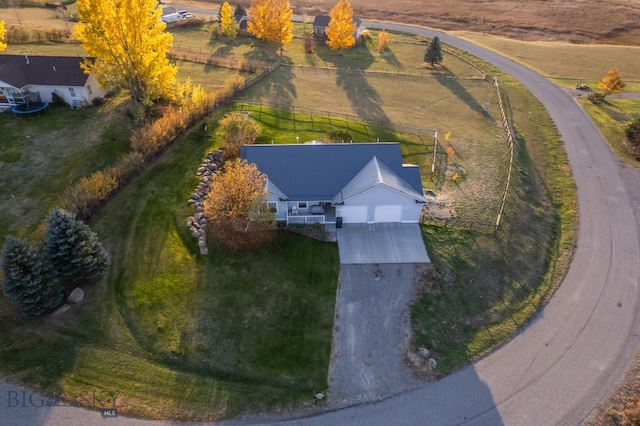 bird's eye view with a rural view