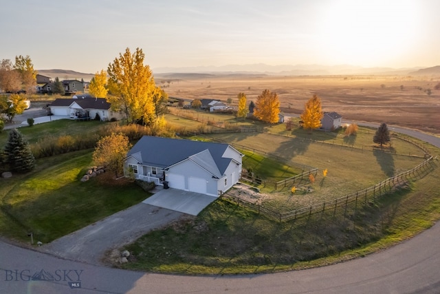 view of aerial view at dusk