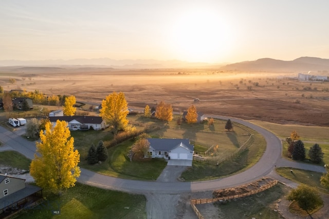 view of aerial view at dusk