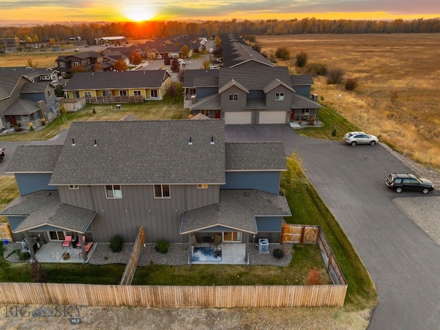 view of aerial view at dusk