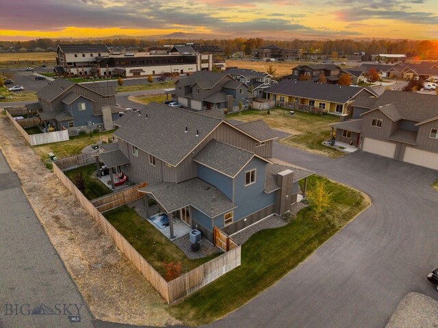 view of aerial view at dusk