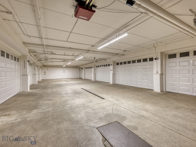 garage with a garage door opener