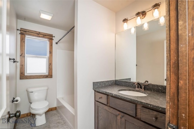 full bathroom with vanity, shower / bathing tub combination, tile patterned flooring, and toilet