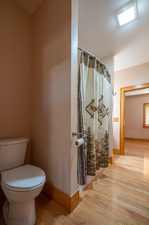 bathroom featuring wood-type flooring and toilet