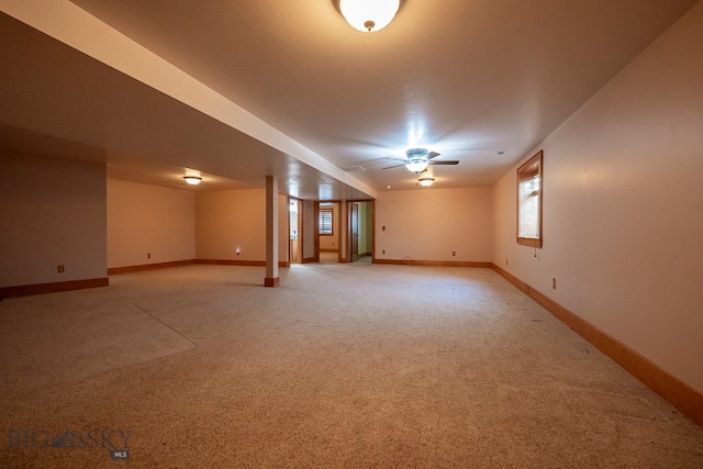 interior space featuring ceiling fan