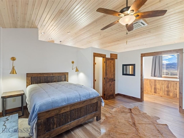 23 Caspari Way E, Emigrant, MT 59027 - bedroom with wooden ceiling, wood finished floors, ceiling fan, and wooden walls