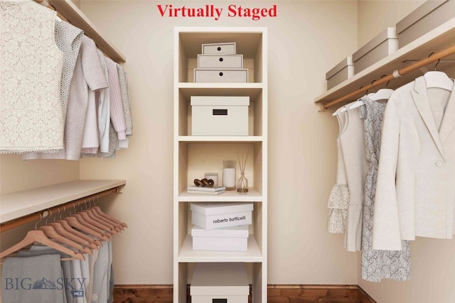 spacious closet featuring hardwood / wood-style flooring