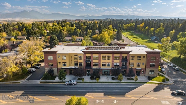 bird's eye view with a mountain view