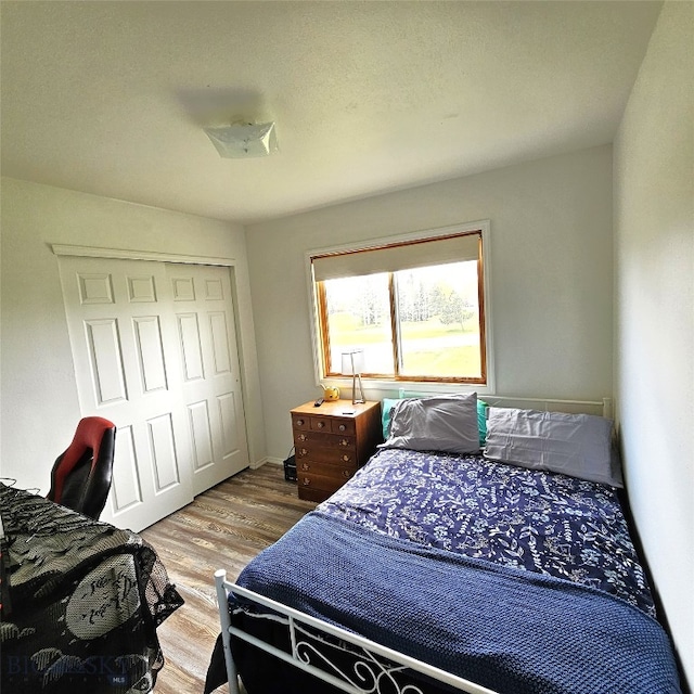 bedroom featuring a closet and light wood-type flooring