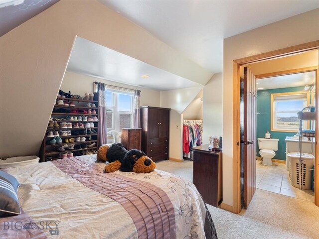 193 Tobe Rd, Ennis, MT 59729 - bedroom with carpet flooring, a walk in closet, ensuite bath, a closet, and tile patterned flooring