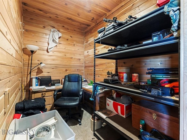 193 Tobe Rd, Ennis, MT 59729 - carpeted home office with wooden walls and wood ceiling