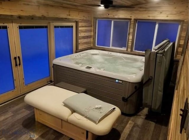 193 Tobe Rd, Ennis, MT 59729 - miscellaneous room featuring dark wood-style flooring, a jacuzzi, and wooden walls