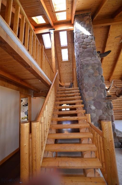 155 Moose Run, Polaris, MT 59746 - staircase with wood ceiling