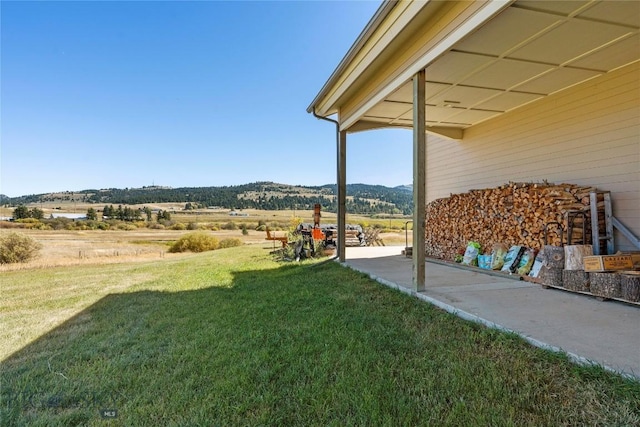 view of yard featuring a rural view and a mountain view