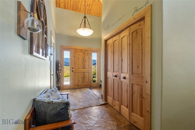 entrance foyer with high vaulted ceiling