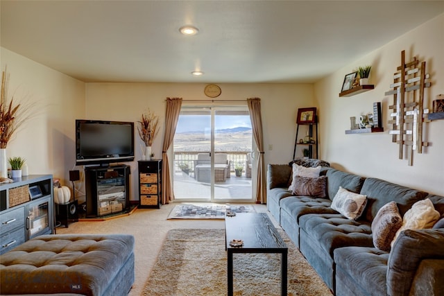 living room with light carpet