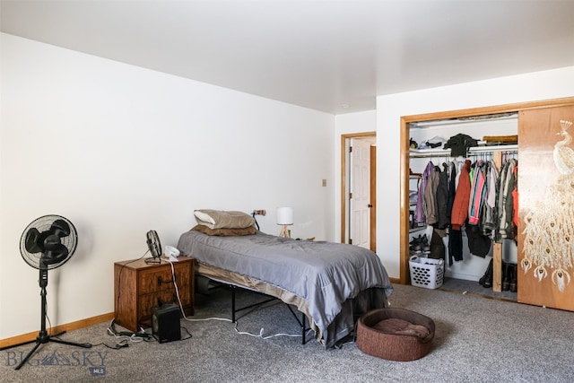 bedroom with a closet and carpet