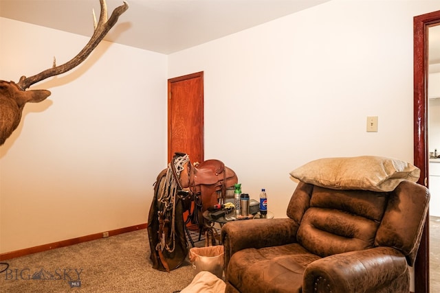 living area with carpet