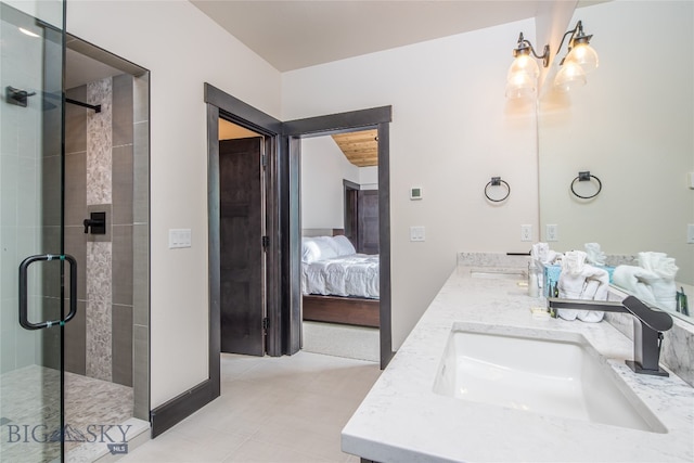 bathroom with vanity and walk in shower