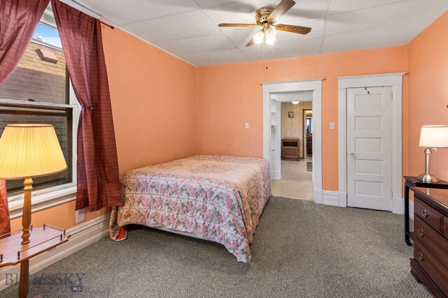 bedroom featuring carpet floors and ceiling fan