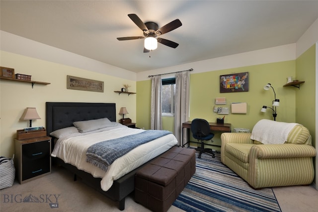 bedroom featuring carpet floors and ceiling fan