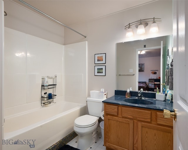 full bathroom featuring toilet, vanity, shower / bath combination, and tile patterned flooring