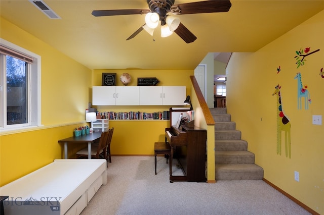 office area with ceiling fan