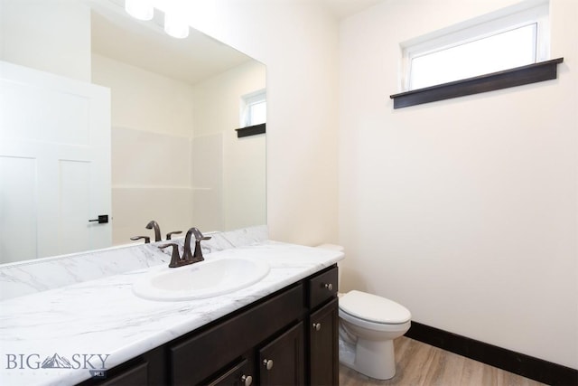 1511 Pistolero Way, Belgrade, MT 59714 - bathroom featuring wood finished floors, vanity, plenty of natural light, and toilet