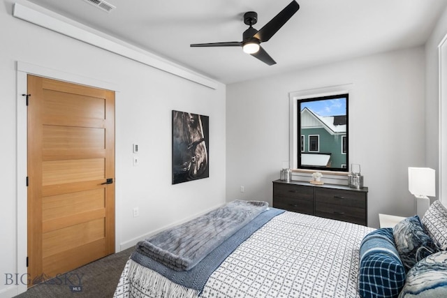 bedroom with carpet flooring and ceiling fan