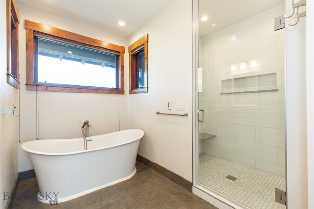 bathroom featuring plus walk in shower