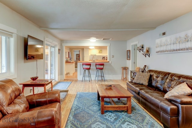 living room with hardwood / wood-style flooring