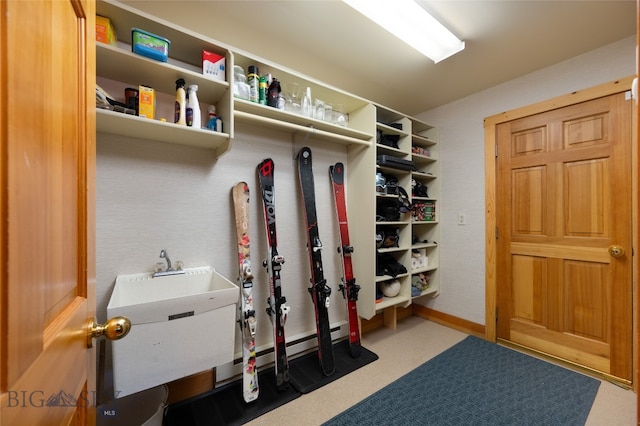 mudroom featuring carpet floors