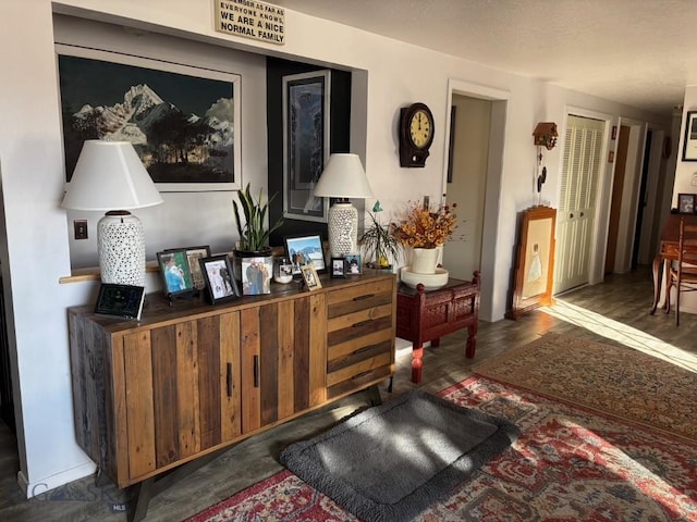 interior space with dark hardwood / wood-style flooring