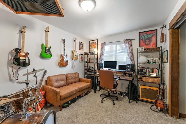 view of carpeted home office