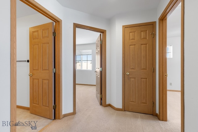 hallway with light carpet