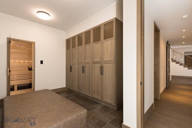 117 Martingale Frk Unit 6, Big Sky, MT 59716 - hallway featuring baseboards, stairs, and recessed lighting