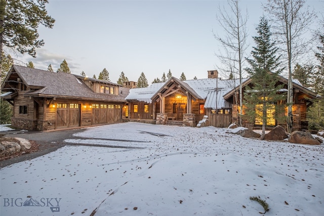 view of log cabin