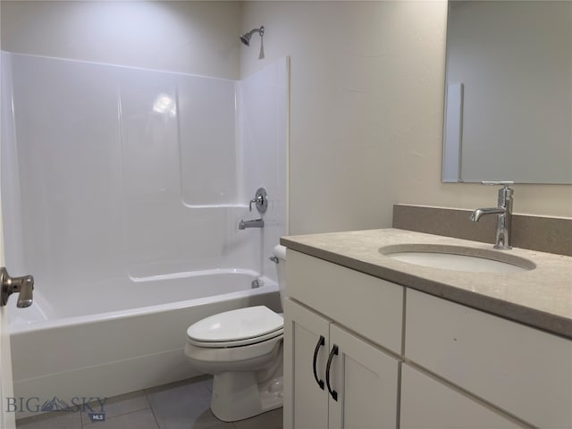 full bathroom featuring toilet, vanity, shower / bath combination, and tile patterned floors