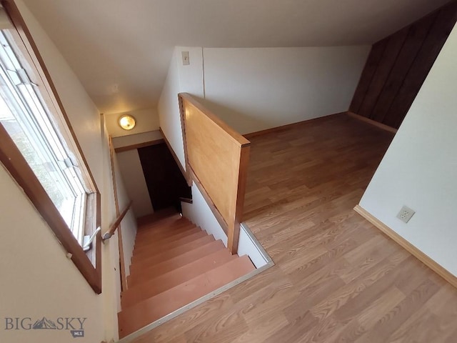 stairs featuring hardwood / wood-style flooring