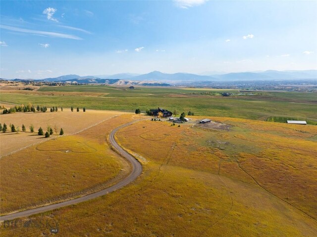 bird's eye view featuring a mountain view and a rural view