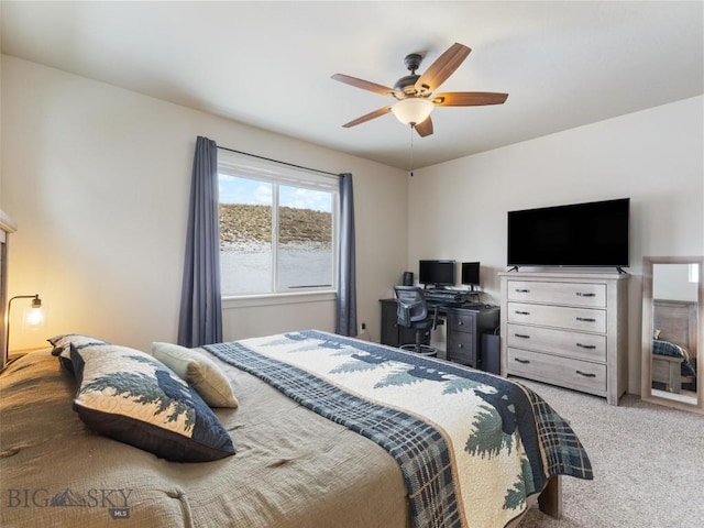 bedroom with carpet flooring and ceiling fan