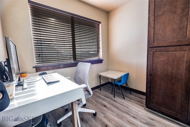 office with light wood-type flooring