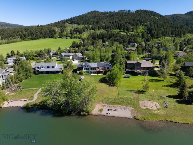 aerial view with a water and mountain view