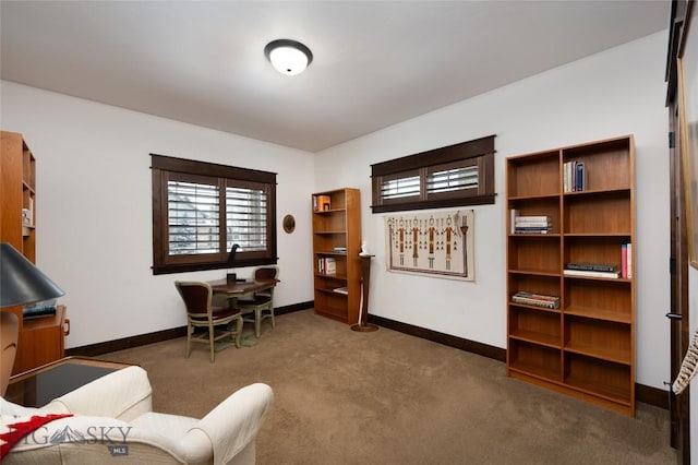 office area featuring dark carpet