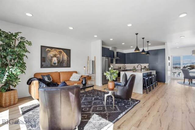 living room featuring light wood-type flooring