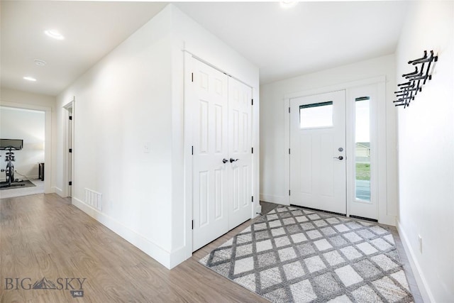 entrance foyer with light hardwood / wood-style floors