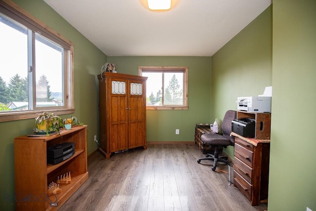 office space featuring hardwood / wood-style flooring