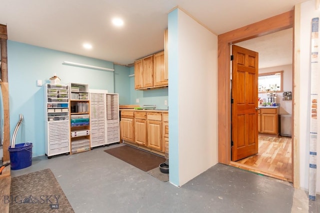 kitchen featuring light brown cabinets