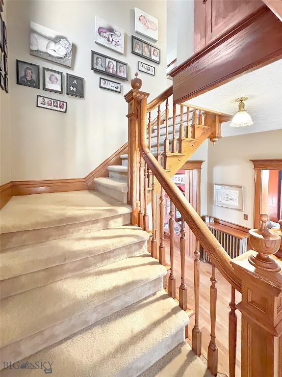 staircase featuring hardwood / wood-style flooring