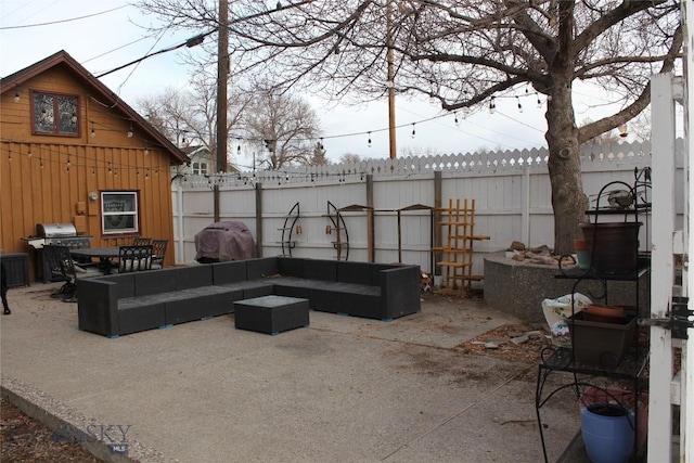 view of patio featuring outdoor lounge area and area for grilling